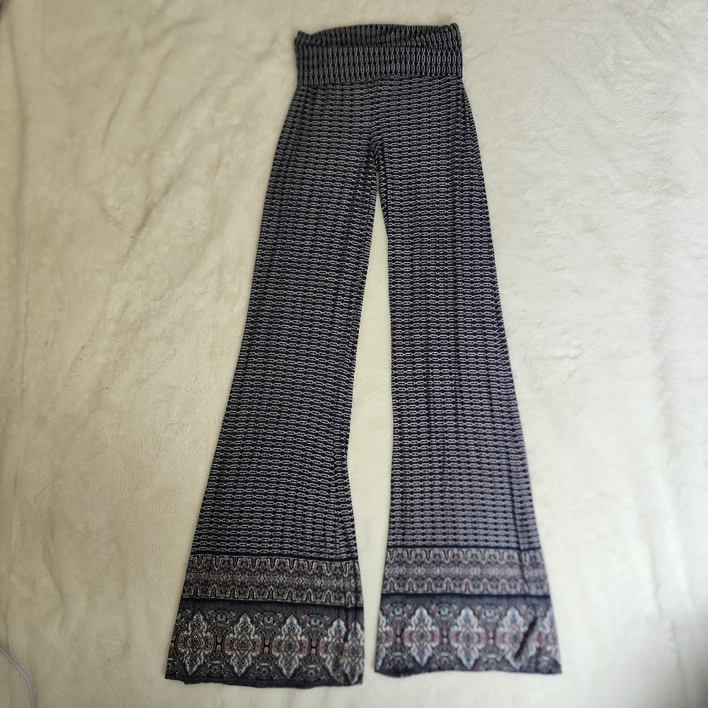 Living Doll Blue Wide Leg Bell Bottom Yoga Pants Small